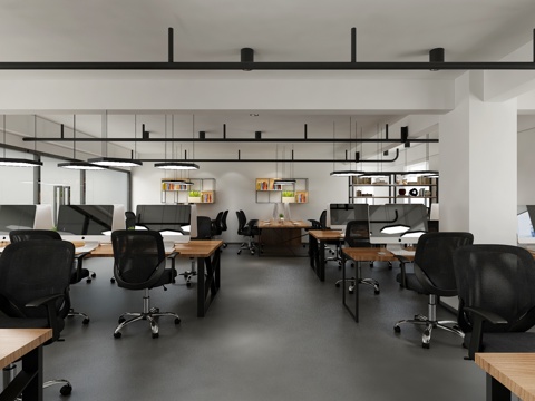  工业风简约办公大厅3d模型 