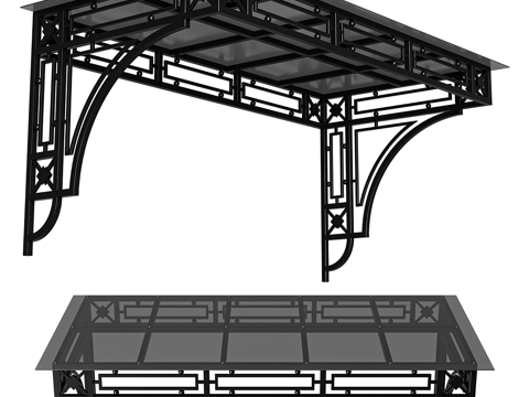  新中式雨棚 玻璃遮阳篷3d模型 