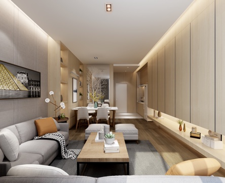  現(xiàn)代風(fēng)格樣板間 沙發(fā) 餐桌3d模型 