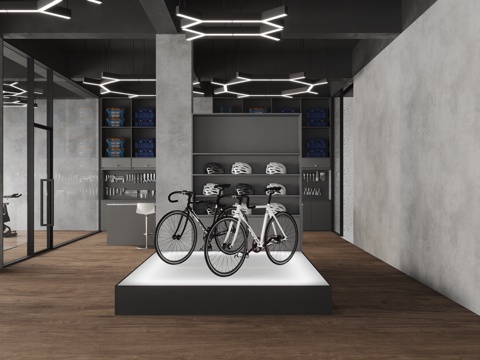  电车店，自行车，体育器材，健身器材，3d模型 