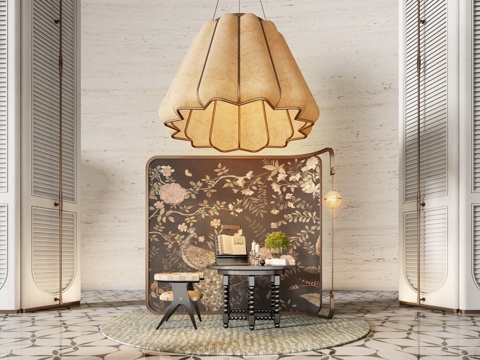  CCD酒店端景台 端景台花艺  玻璃花瓶 绿植摆件 屏风3d模型 