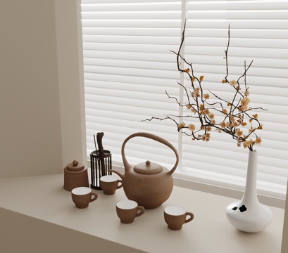  25茶具 新中式茶具 花瓶花艺su模型 