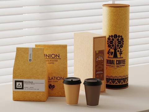  现代酒水食物 咖啡杯 咖啡豆su模型 