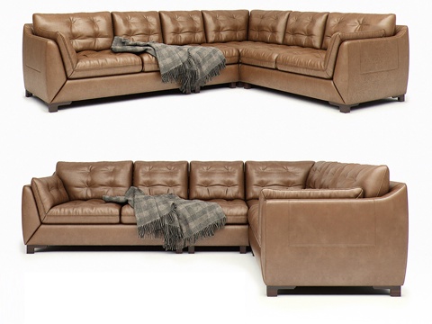  现代休闲沙发 转角沙发 皮革沙发su模型 