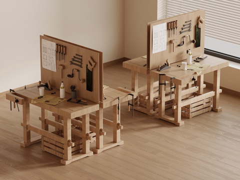  工作台 现代 手工坊桌椅3d模型 