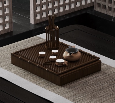 24茶具 新中式茶具 茶壶 茶杯su模型 