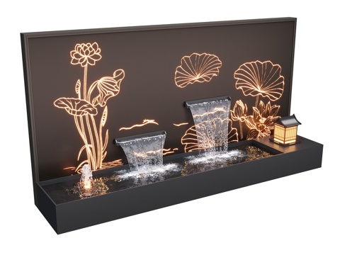  现代庭院水景墙 景观墙 睡觉 流水 鱼池3d模型 