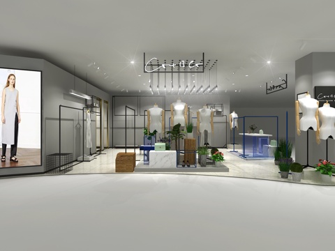  现代工业风服装店3d模型 