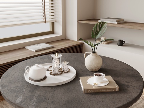  托盘 诧寂风托盘 茶具 书籍摆件 绿植su模型 