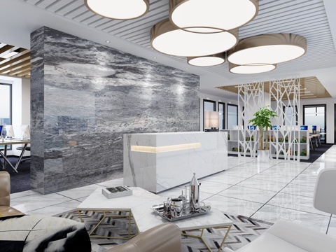  现代前台接待总经理办公室3d模型 