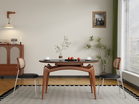  現(xiàn)代中古風(fēng)餐廳 餐桌椅3d模型 