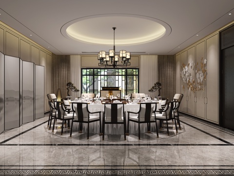  新中式 餐桌椅组合 吊灯 装饰挂件3d模型 