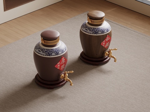  30新中式酒桶 白酒3d模型3d模型 