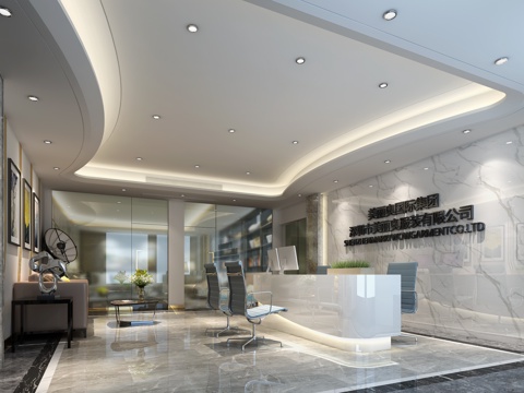  现代公司前台 大堂 接待处3d模型 