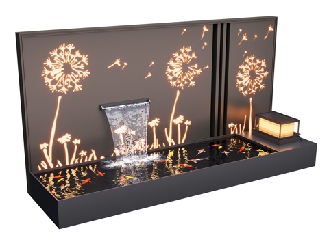  现代庭院水景墙 景观墙 睡觉 流水 鱼池3d模型 