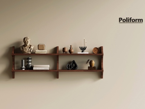  现代简约中式壁柜吊灯置物架3d模型下载 客厅书房装饰储物架设计 