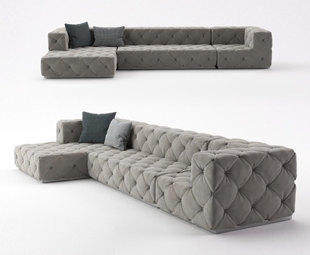  意式模块沙发 布艺沙发 转角沙发 抱枕su模型 