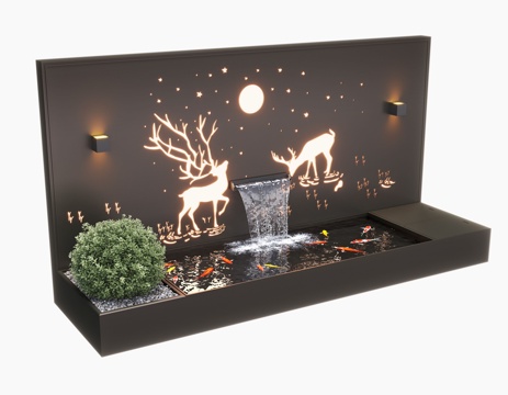  现代庭院水景墙 景观墙 睡觉 流水 鱼池3d模型 