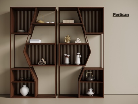  新中式茶柜博古架储物柜现代简约装饰柜对称几何设计3d模型下载 