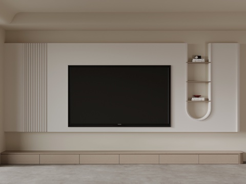  現(xiàn)代奶油風電視柜 電視背景墻3d模型 