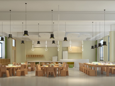  现代幼儿园餐厅 生活馆3d模型 