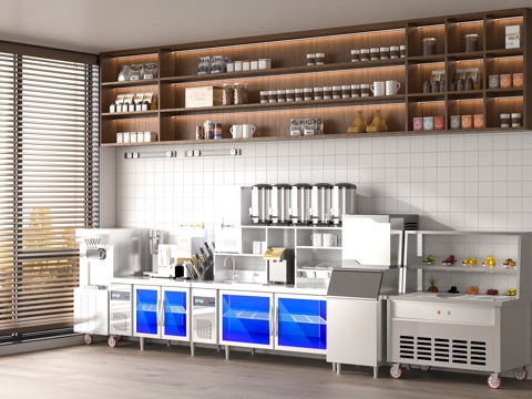  现代奶茶操作台3d模型 