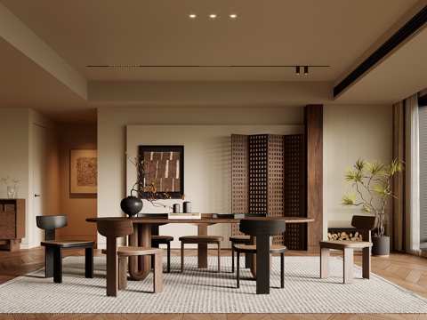 中古風(fēng)餐廳 餐桌椅3d模型 