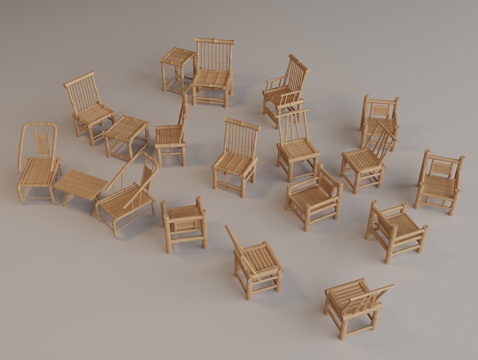  竹椅 背靠竹椅 矮椅 户外椅3d模型 