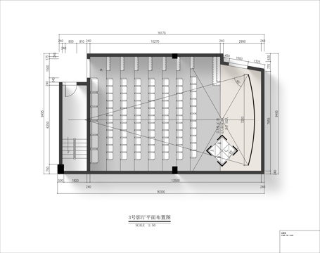  現(xiàn)代電影院 100㎡影廳 平面布置圖 施工圖cad施工圖 