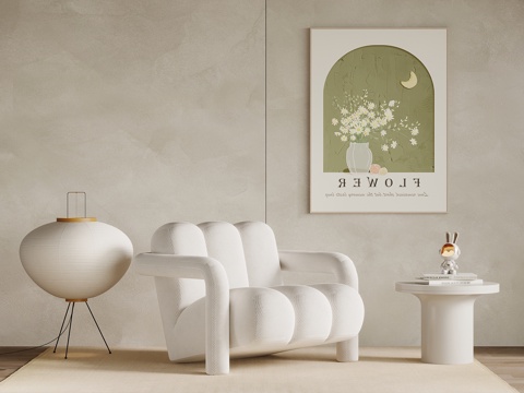  11休闲沙发 现代奶油风休闲沙发 单人沙发 边几 落地灯su模型 