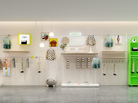  现代服装店 儿童店 儿童服装店 童装模特 儿童衣服3d模型 