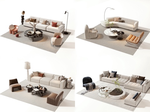  现代沙发茶几组3d模型 