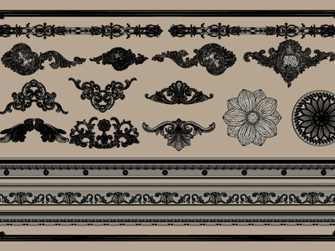  欧式石膏 雕花组合 灯盘 石膏线su模型 