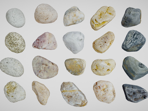  现代景观石 景观石 鹅卵石 雨花石 玉石 石头3d模型 