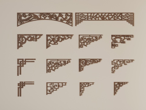  20雕花 中式雕花 新中式雕花 实木雕花 角花 角线su模型 