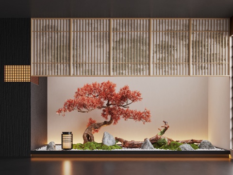  新中式室內(nèi)景觀造景 室內(nèi)景觀 景觀小品 植物造景 苔蘚景觀3d模型 