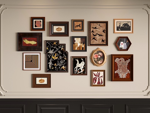  中古挂画 复古装饰画 壁画 抽象画3d模型 