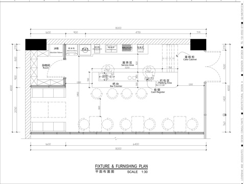  現(xiàn)代咖啡廳 30㎡ 現(xiàn)代咖啡店 施工圖cad施工圖 