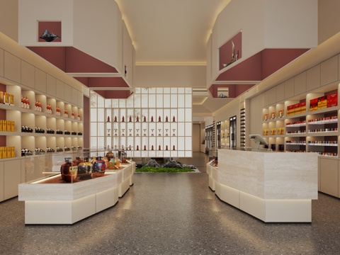  宋式新中式奶油风烟酒店3d模型 