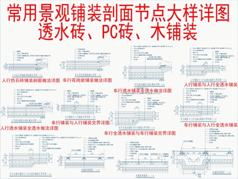  常用景觀鋪裝剖面節(jié)點(diǎn)大樣詳圖cad施工圖 