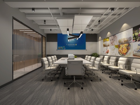  现代简约办公室3d模型 