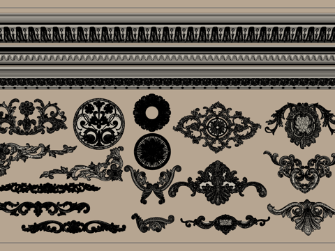  欧式石膏 雕花组合 灯盘 石膏线su模型 