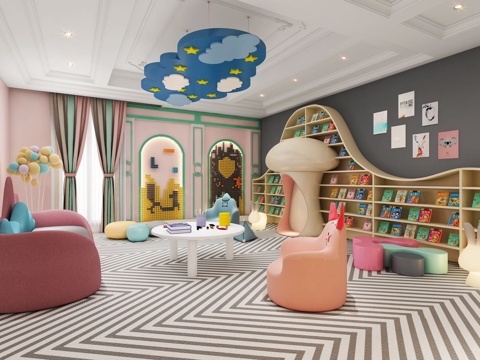  现代儿童娱乐区 休闲区 轻奢酒柜3d模型 