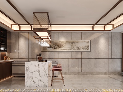  新中式餐廳 新中式酒柜 吧臺 地下室3d模型 