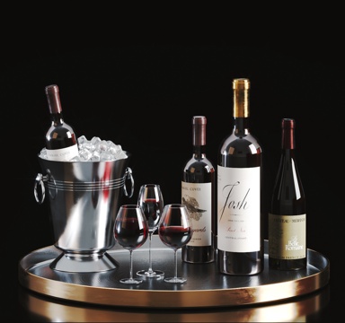  現(xiàn)代紅酒 酒瓶 酒水 冰桶 酒杯 酒具3d模型 