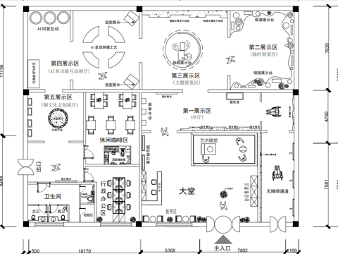  銅器文化主題展廳cad施工圖 