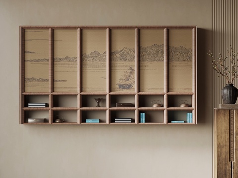 新中式茶柜 壁柜su模型