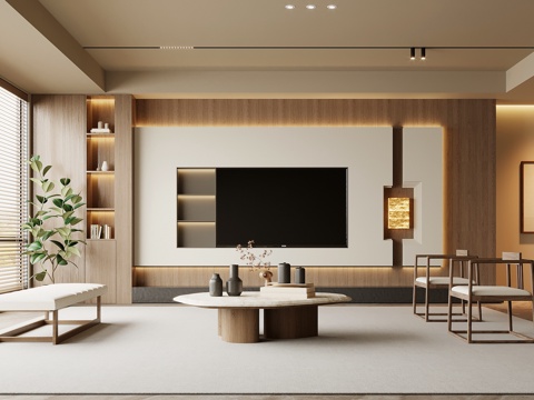  客廳 宋式風(fēng)客廳 電視背景墻 沙發(fā)茶幾組合3d模型 