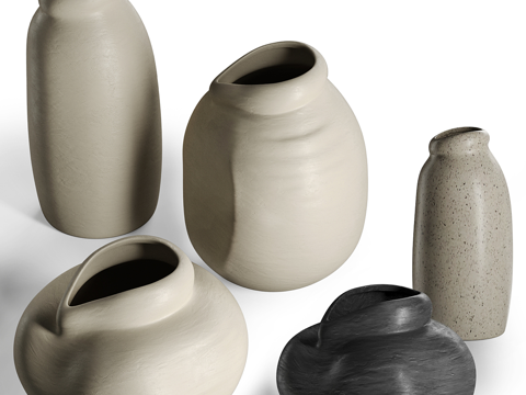  新中式侘寂陶罐 花瓶3d模型 