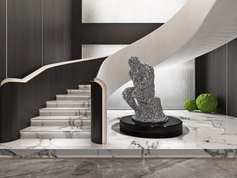  楼梯间 扶手美陈 装置雕塑 造景3d模型 